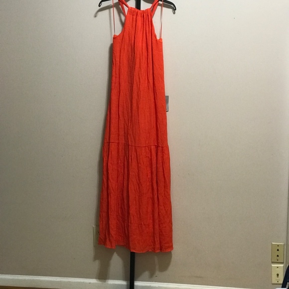 TREASURE & BOND Tie Back Halter Maxi Dress In Orange Cherry - Picture 4 of 7